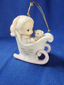 Precious Moments "Baby's First Christmas Ornament - 1989 Boy"