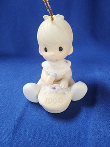 Precious Moments "Baby's First Christmas Ornament - 1990 Boy"