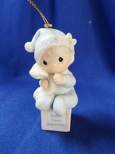 Precious Moments "Baby's First Christmas Ornament - 1998 Boy"