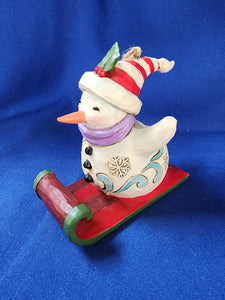 Jim Shore "Snowman Sledding Ornament"