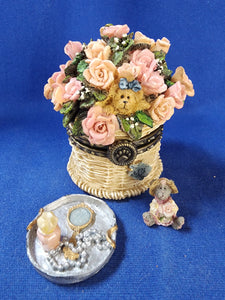 Boyds Bears & Friends "Uncle Bean Treasure Boxes - Pinkie's Flower Basket with Rose McNibble"