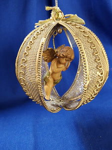 Fontanini "Ornament, Gold Ball, Harp"