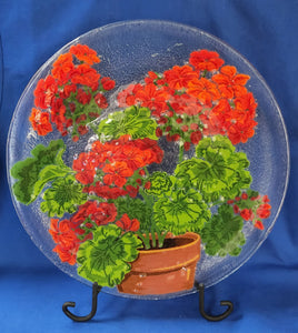 Peggy Karr Glass "Geraniums Plate 14 inch"