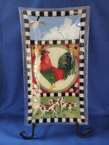 Peggy Karr Glass "Rooster Tray 14 inch"