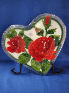 Peggy Karr Glass "Red Roses Heart Dish 10 inch"