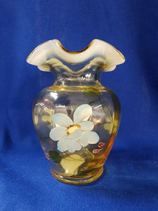 Fenton "Daisy Blue on Silken Sand Vase"