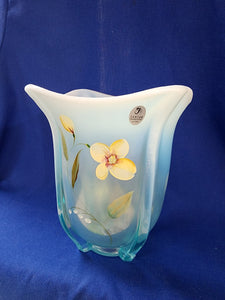 Fenton "Sand Petals on Aquamarine Opalescent Stretch Vase"