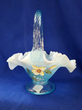 Fenton "Sand Petals on Aquamarine Opalescent Stretch Basket"