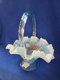 Fenton "Sand Petals on Aquamarine Opalescent Stretch Basket"