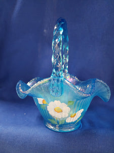 Fenton "Dancing Daisies Celeste Blue Stretch Basket"