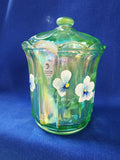 Fenton "Pansy Morning on Green Apple Stretch Paneled Box"