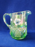 Fenton "Pansy Morning on Green Apple Stretch Button & Arch Pitcher"