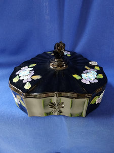 Fenton "Blue Hydrangeas on Black Candy Box"