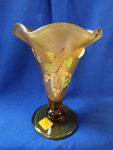 Fenton "Berries on Autumn Gold Trumpet Vase"