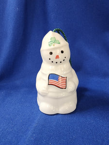 Belleek "Fireman Snowman with Flag Ornament"